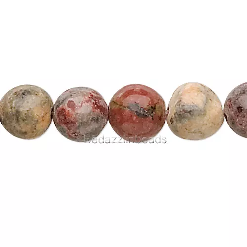 Lot of 50 Round Genuine Leopardskin Jasper Natural Gemstone Loose Beads W/ Hole