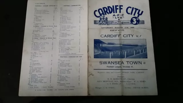 CARDIFF CITY v SWANSEA TOWN  League Div 2    1949/1950  see description