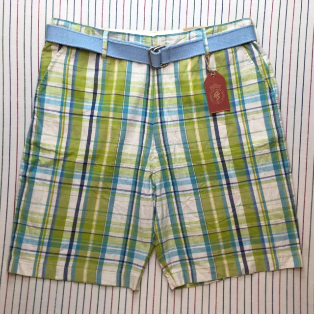 599 Red Snap Plaid Bermuda Shorts Mens Size 36 Flat Front Belt Pockets  GREEN