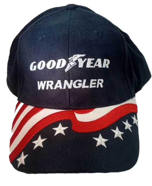 Vintage Good Year Wrangler Red White and Blue Flag and Stars HAT CAP Slide Strap