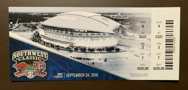 Arkansas Razorbacks 9/24/2016 ORIGINAL college football ticket vs Texas A&M