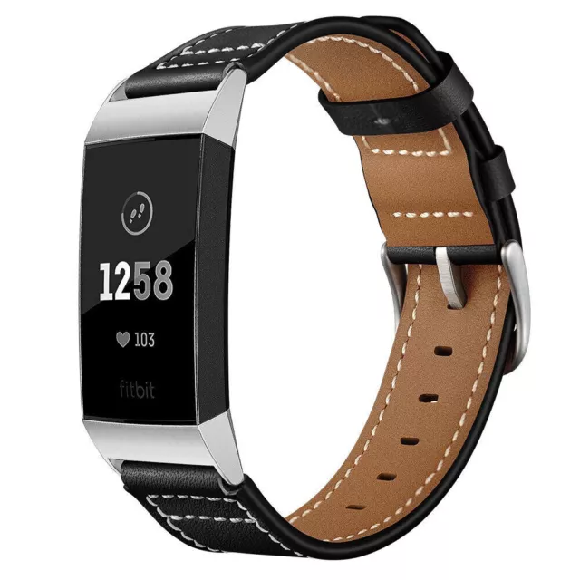 Cinturino Smart Watch in vera pelle per Fitbit Charge 3 - nero