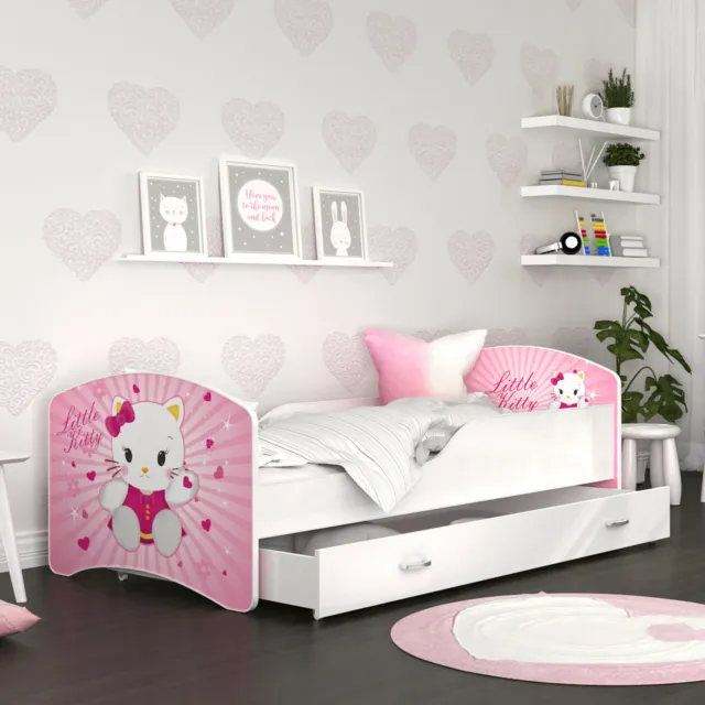 Kinderbett 80x140 cm Bett mit Schublade HENRY Kinderzimmer Farbe Muster wählbar 3