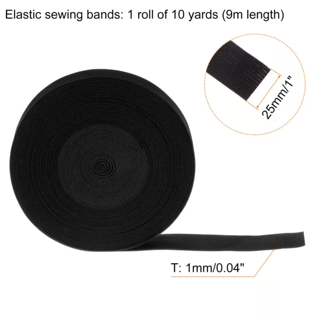 10 Yards Sewing Elastic Bands 1 Inch Width Flat Stretch Elastic Cord, Black 2