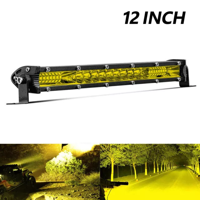 12 inch Amber LED Light Bar Single Row Thin Fog Work Driving Truck UTV ATV Boat