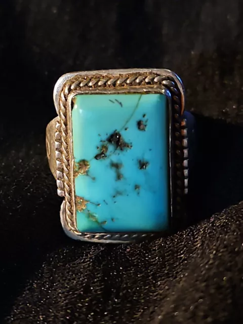 Vintage Native Signed John Nelson 925 Silver Turquoise Ring