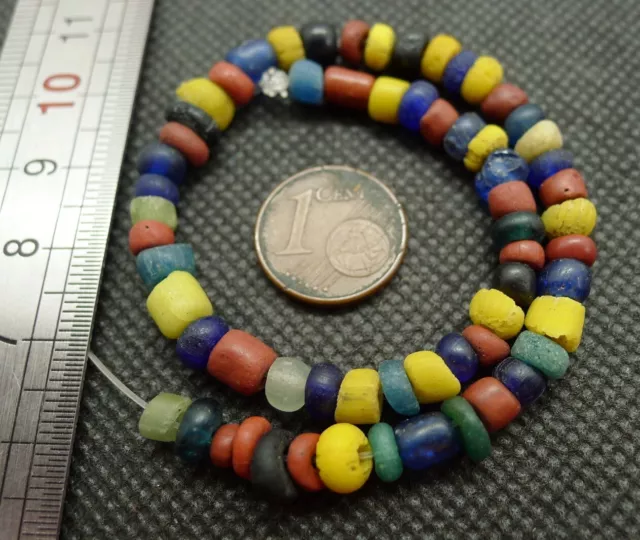 21cm Perles Verre Ancien Birmanie Ancient Excavated Indo Pacific Mix Glass Beads