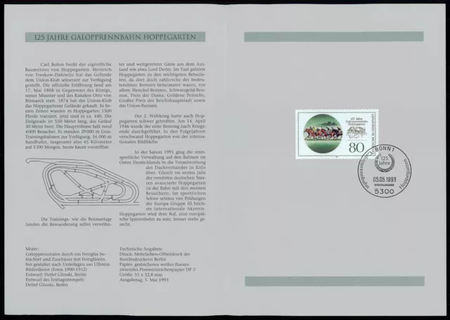 Brd Sammelblatt 1993/19 Galopp-Rennbahn Hoppegarten Reiten Pferde