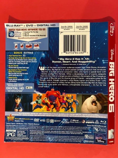 Big Hero 6 (Excellent Blu-ray & ARTWORK ONLY NO CASE OR TRACKING) Free Shipping