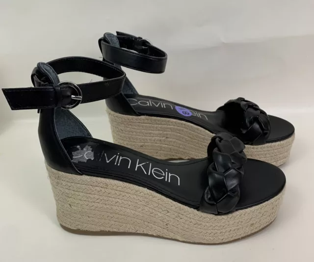 NEW Calvin Klein Size 8.5 Women's Black Thea Espadrille Wedge Platform Sandals