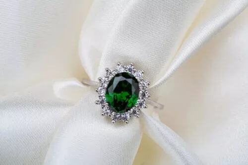 3.94 CT OVAL Natural Emerald Diamond Ring 14K Solid White Gold Size 7 ...