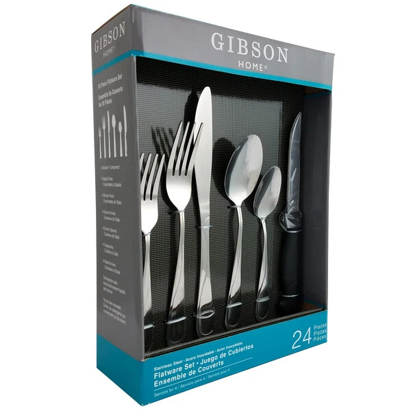 Juego de vajilla de acero inoxidable Gibson Home Trillium Plus 24 piezas con 4 filetes...