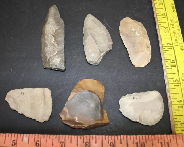 6 Egyptian Faiyum Predynastic Flint Flaked Hand Stone Tools 7400-6400 BC #1