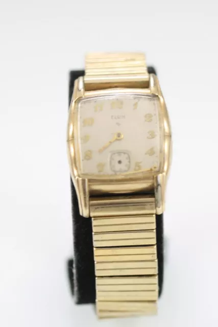 Elgin Montre Femmes Très Rare Rétro Or Carré Bracelet Extensible Chiffres Ancien