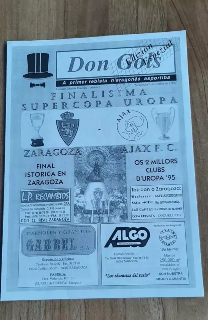 1996 second final programme Ajax v Real Zaragoza european Supercup