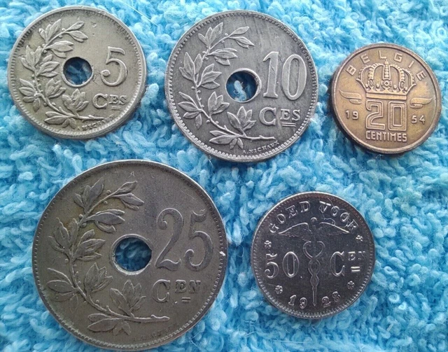 BELGIQUE Série de 5 valeurs (centimes) 1922-1954 (de 5 à 50...