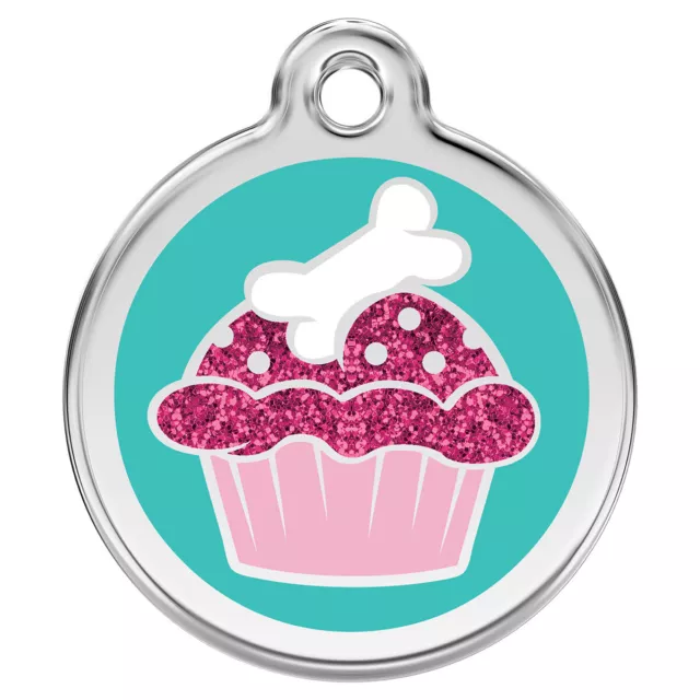 RedDingo Médaille pour Chiens Individuelle Gravure Paillettes Cupcake Eau, Neuf