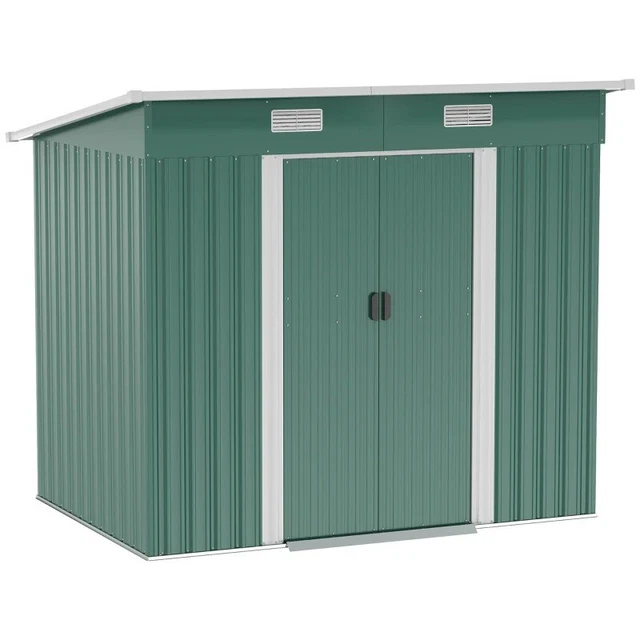 OUTSUNNY 7X4 FT Outdoor Storage Shed W/ Foundation Kit, Lean Metal