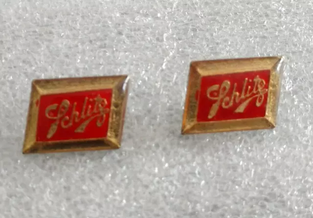 2 Vintage NOS 1970s Schlitz Beer Brewing Lacquer Lapel Hat Pin