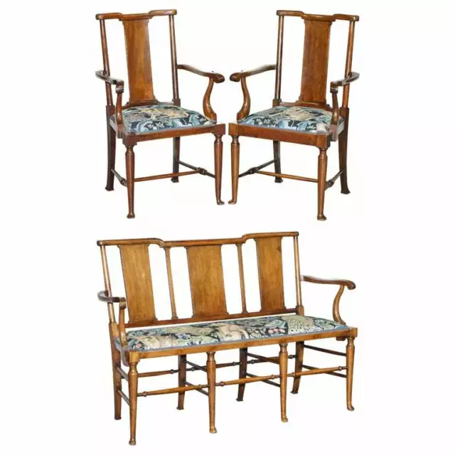 Restored Suite Of William Morris Richard Norman Shaw Tabard Bench & Armchairs