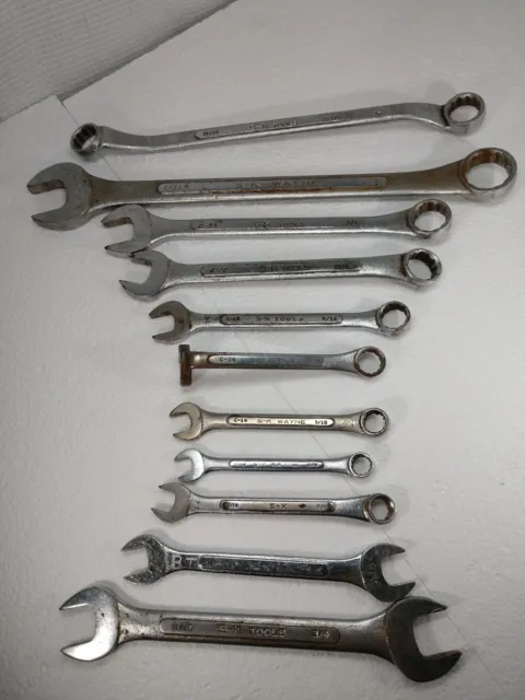 Lot Of 11 Used SK Comb Wrenches 2 C10 5/16 , 2 C12 5/16 , 3 C12 3/8 Inch U.