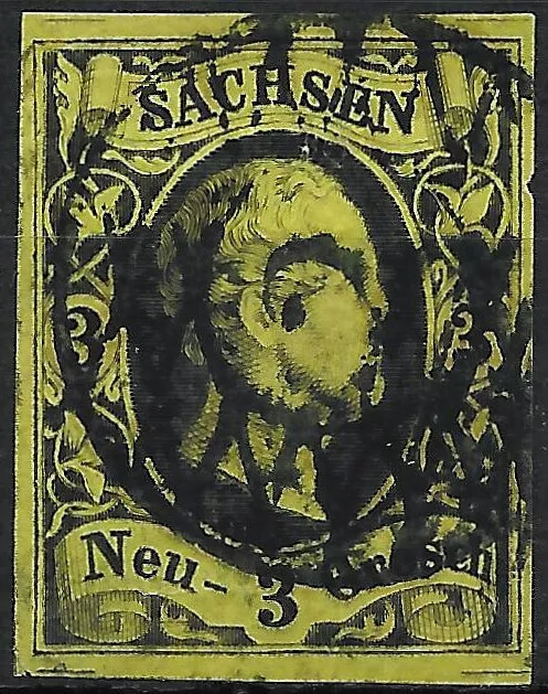 Sachsen 1851 . MiNr.6 . 3 Ngr . BPP BEFUND . Druckgrate und Trennmarkierung
