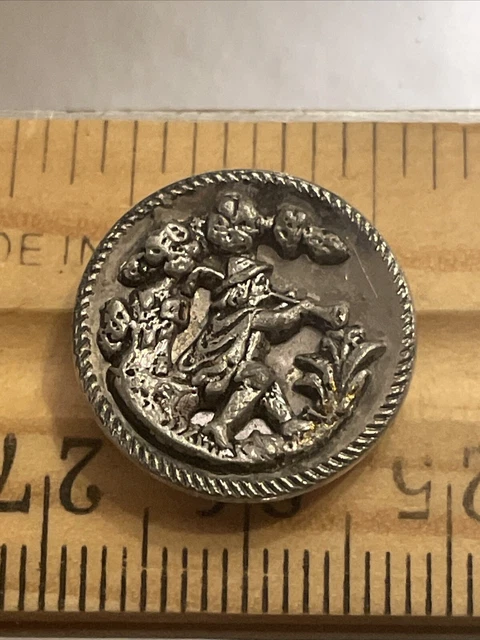 Antique BOY WITH FLUTE KATE GREENAWAY Vintage Metal Button 11/16”