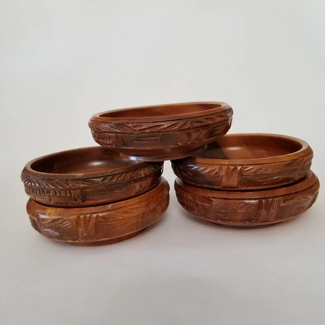 Vintage Carved Wood Bowls Set Of 5