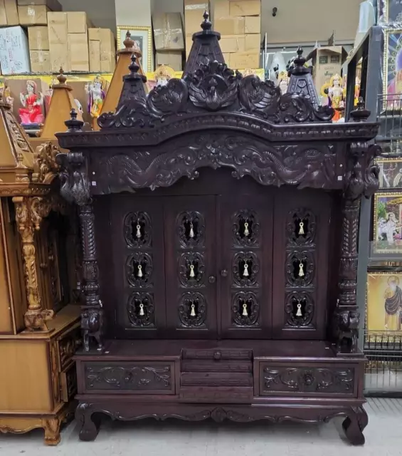 Large Wooden Temple for Home Teak Wood Pooja Mandir with Door Hindu Mandir Big