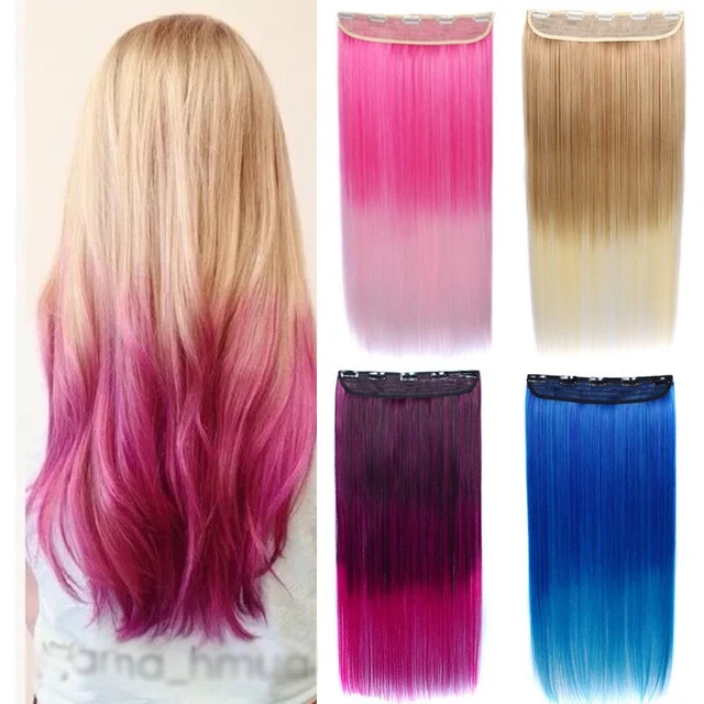 24Inch Long Straight 5 Clips in one piece Hair Extensions Synthetic Hairpiece