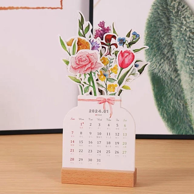 2024 CREATIVE FLOWER Desk Calendar, Vase Shaped New Year Monthly