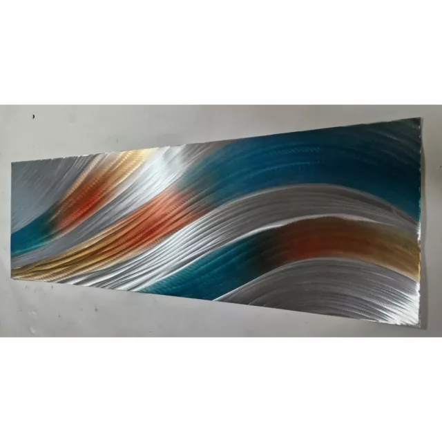 Modern abstract metal wall art. Tempest. Teal, Orange, Copper and Silver