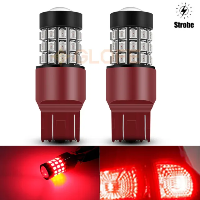 Red Strobe Flash Blinking Stop Brake Light 7443 LED Bulbs For Nissan Vehicles