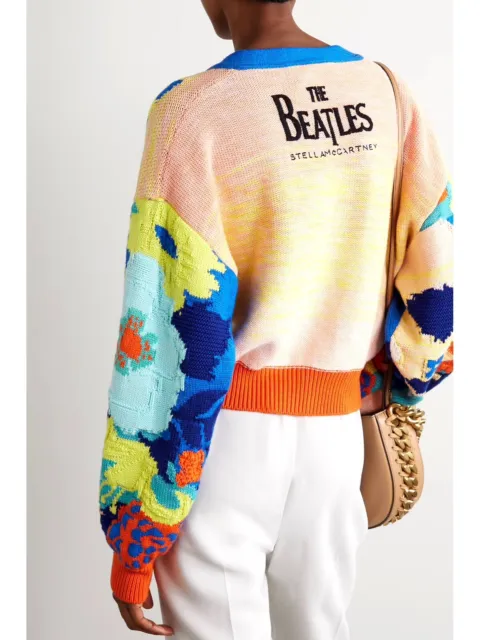 Stella McCartney The Beatles Get Back Cropped Embroidered Intarsia Cardigan SZ L