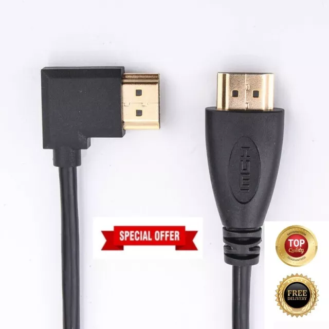 FLAT HDMI RIGHT ANGLE 90 Degree High Speed Cable for HD TV Lead Gold 30cm/50cm