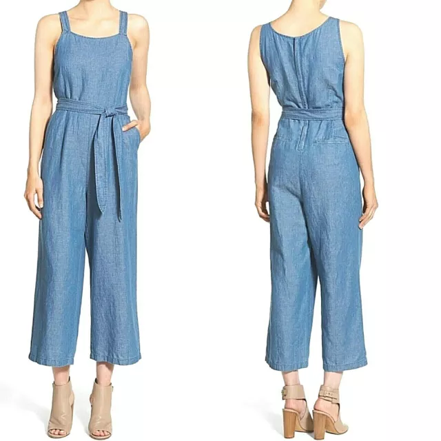 Madewell Womens Jumpsuit Chambray Muralist Tie Waist Crop Straight Leg Size 2