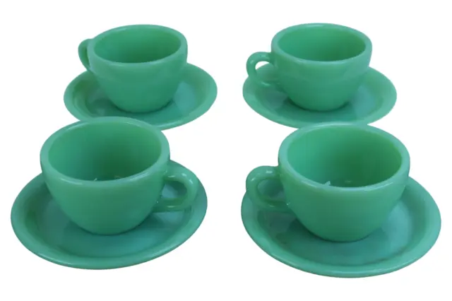 Fire King C Handle Jadeite Mug / Tea Cup and Saucer Green Glass Lof 4