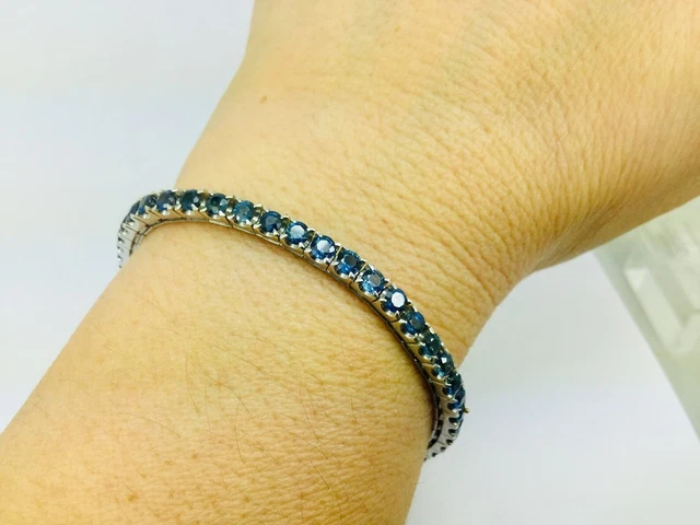 4Ct Round Cut Natural Blue Sapphire Birthday Gift Tennis Bracelet 14K White Gold