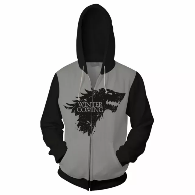 Game of Thrones Winter is Coming Hoodie Stark Sweatshirt Zipper Coat Jacket Gift