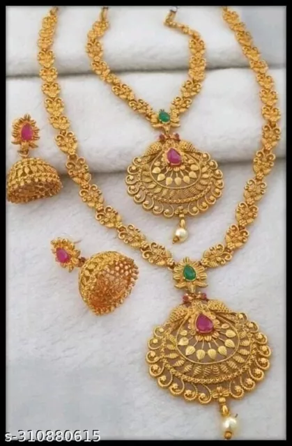 Gold Plated Jhumka Earrings Indian Bollywood Choker Necklace set Bridal Jewelry