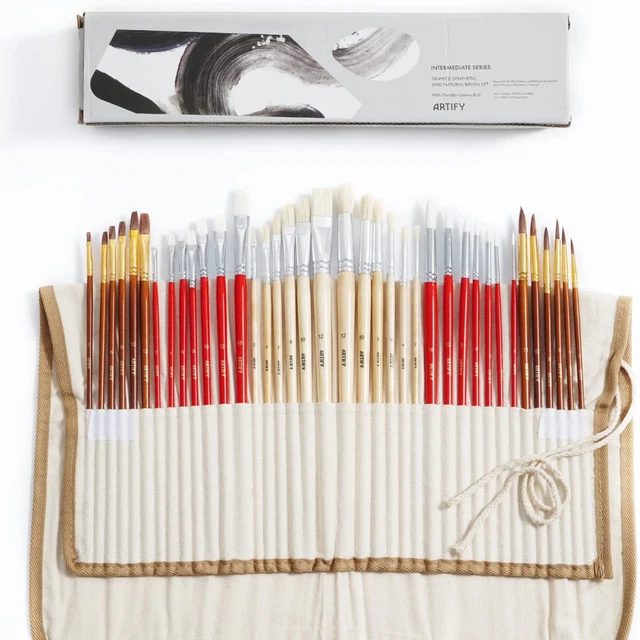 Artify Set Arte 38 Pz Pennelli per Acrilico Olio 38 Pezzi Serie Expert