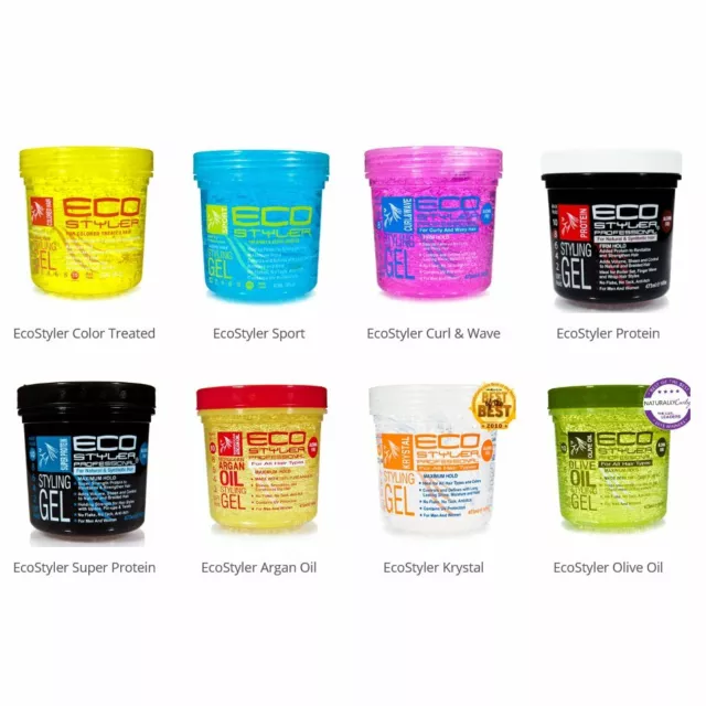  Eco Style Krystal Styling Gel - Adds Body and Shine to all  Styles - Moisturizes and Maintains Healthy Hair - Strong, Weightless Hold -  Ideal for any Hair Type and