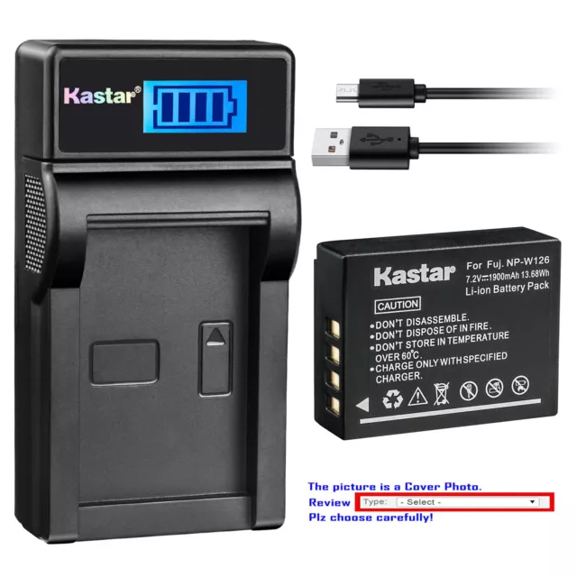 Kastar Battery LCD USB Charger for Original Fujifilm NP-W126 W126s OEM BC-W126