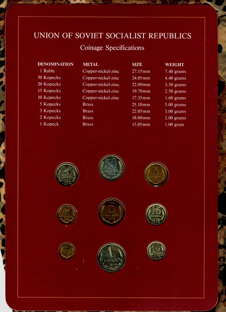 Coin Sets of All Nations USSR Russia w/card 1976-1979 Ruble 20 Kopeck 1976 UNC 2