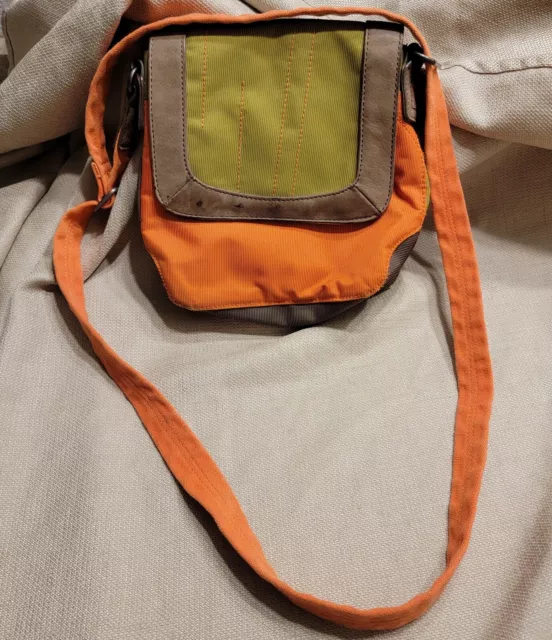 Ellington Green Orange Brown Nylon Travel CrossBody Organizer Bag Purse Small