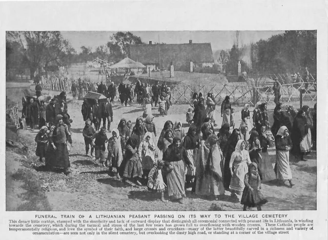 LITHUANIAN FUNERAL CEMETARY c 1920 LITHUANIA VILLAGE BOOK ILLUSTRATION PRINT