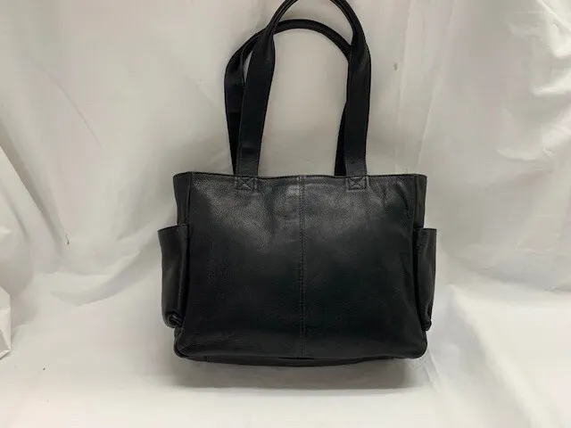 Frye Black Leather Double Handle Tote Bag Purse Multi Compartment