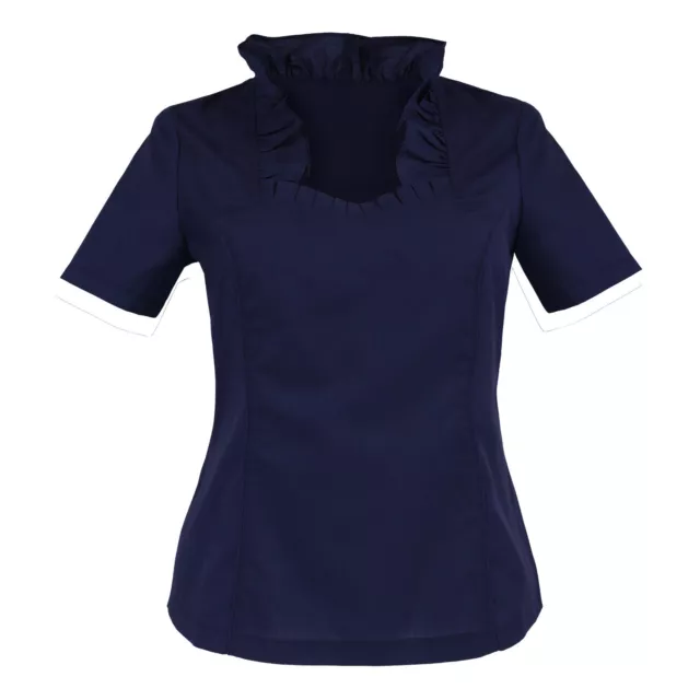 Trachtenbluse Dirndlbluse Trachten Damen Blusen Rüschenbluse Tailliert Blau Neu 2