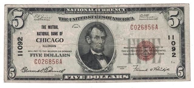 U.S. (Chicago, IL) - Series of 1929 $5.00 National Currency Banknote