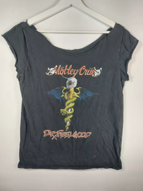 Vintage Motley Crue Dr. Feelgood Women's Cropped Shirt Altered Rock Band Tee Vintage Motley Crue Dr. Feelgood Women's Cropped Shirt Altered Rock Band Tee